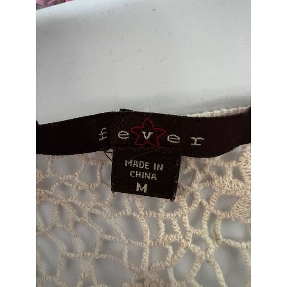 Fever Round Neck Crocheted High Low Hem Cover Up Blouse.  Beige.  Size Medium - Picture 10 of 11